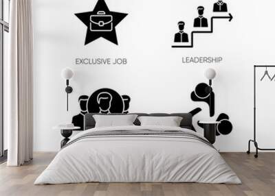 Business employment black glyph icons set on white space. Exclusive job, leadership, selection and company culture silhouette symbols. Executive search, recruitment. Vector isolated illustrations Wall mural