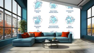 Child mental health turquoise concept icons set. Teen emotional health idea thin line color illustrations. Role model. Isolated symbols. Editable stroke. Roboto-Medium, Myriad Pro-Bold fonts used Wall mural