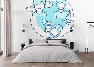 Child welfare soft blue concept icon. Happy childhood. Kids wellbeing. Protecting children rights. Adoption benefit. Round shape line illustration. Abstract idea. Graphic design. Easy to use Wall mural