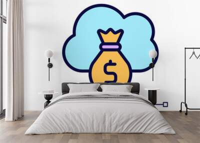 Cloud service cost pixel perfect RGB color icon. Expenses for virtual servers usage. Regular online payments. Isolated vector illustration. Simple filled line drawing. Editable stroke Wall mural