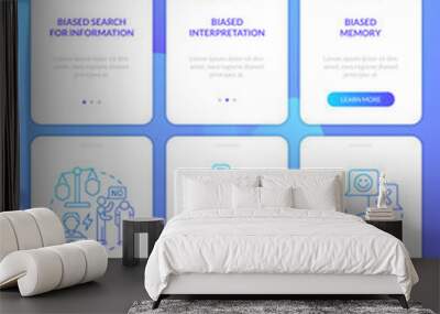 Confirmatory bias blue gradient onboarding mobile app screen set. Walkthrough 3 steps graphic instructions with linear concepts. UI, UX, GUI template. Myriad Pro-Bold, Regular fonts used Wall mural