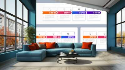 Consulting services infographic chart design template set. Editable infochart with icons. Instructional graphics with options, steps sequence. Visual data presentation. Merriweather Sans font used Wall mural