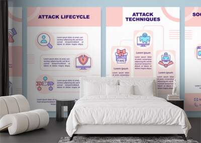 Cybercrime and social engineering pink brochure template. Leaflet design with linear icons. Editable 4 vector layouts for presentation, annual reports. Arial-Black, Myriad Pro-Regular fonts used Wall mural