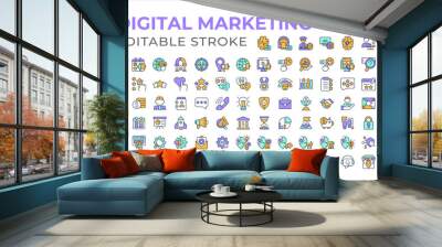 Digital marketing colorful icons big set. Feedback customer. Cyber security, delivery. AI ecommerce online shopping iconset color linear symbols. Vector isolated flat illustrations. Editable stroke Wall mural