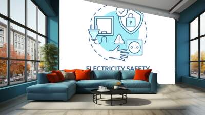 Electricity safety turquoise concept icon. Electrical hazard in household. Home childproofing. Child safety idea thin line illustration. Vector isolated outline RGB color drawing. Editable stroke Wall mural