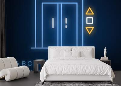 Elevator lift entrance neon light icon. Quick floor transportation. Convenient service, technical device, hotel amenity. Glowing sign with alphabet, numbers and symbols. isolated illustration Wall mural