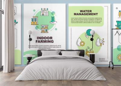 Farming trends green brochure template. Industry development. Leaflet design with linear icons. 4 vector layouts for presentation, annual reports. Arial-Bold, Myriad Pro-Regular fonts used Wall mural