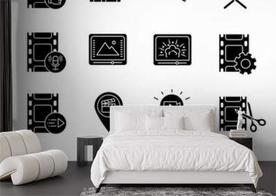 Film industry glyph icons set Wall mural