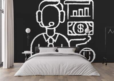 Financial activities chalk white icon on black background. Cash flow. Investing money. Cash transactions. Borrowing and repaying short-term loans. Isolated vector chalkboard illustration Wall mural