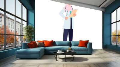 General practitioner semi flat RGB color vector illustration. Primary care physician. Hospital. Young muslim woman working as medical doctor isolated cartoon character on white background Wall mural