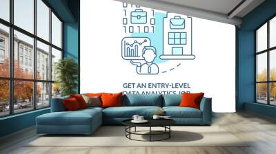 Get entry level data analytics job turquoise concept icon. Becoming data scientist abstract idea thin line illustration. Isolated outline drawing. Editable stroke. Arial, Myriad Pro-Bold fonts used Wall mural