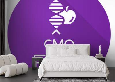 GMO free purple flat design long shadow glyph icon. Organic eco food. Natural fruits, vegetables. Product free ingredient. Nutritious dietary, healthy eating. Vector silhouette illustration Wall mural