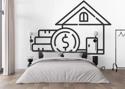 Home equity linear icon. Credit to buy real estate building. Renting house. Borrow money to purchase apartment. Thin line illustration. Contour symbol. Vector isolated outline drawing. Editable stroke Wall mural