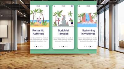 Indonesia tourism onboarding mobile app screen vector template. Tropical country. Sightseeing. Walkthrough website steps with flat characters. UX, UI, GUI smartphone cartoon interface concept Wall mural