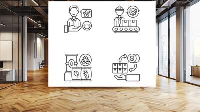 Industrial business linear icons set. Customer satisfaction, manufacturing, raw materials and trading. Customizable thin line contour symbols. Isolated vector outline illustrations. Editable stroke Wall mural