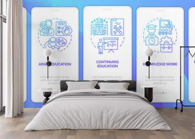 Lifelong learning contexts blue gradient onboarding mobile app screen. Walkthrough 5 steps graphic instructions pages with linear concepts. UI, UX, GUI template. Myriad Pro-Bold, Regular fonts used Wall mural