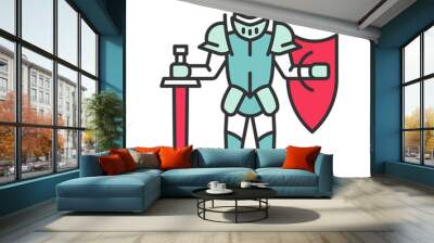 Medieval knight with shield and sword color icon Wall mural