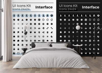 Minimalistic and simple looking glyph ui icons set for dark, light mode. Silhouette symbols for night, day themes. Solid pictograms. Vector isolated illustrations. Montserrat Bold, Light fonts used Wall mural