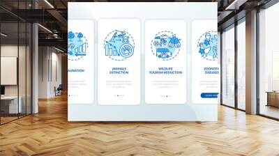 Nature damage blue onboarding mobile app page screen with concepts. Population extinction. Animal abuse walkthrough 5 steps graphic instructions. UI vector template with RGB color illustrations Wall mural