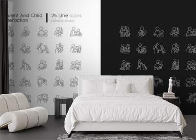 Parent and child interaction linear icons set for dark and light mode. Building emotional closeness. Customizable thin line symbols. Isolated vector outline illustrations. Editable stroke Wall mural