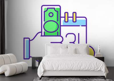 Payday loan RGB color icon. Short-term borrowing. Cash advance. Extending high interest credit. Securing by borrower next paycheck. Lending money at high interest rate. Isolated vector illustration Wall mural