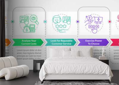 Picking energy supplier factors rectangle infographic template. Data visualization with 5 steps. Editable timeline info chart. Workflow layout with line icons. Myriad Pro-Bold, Pro-Regular fonts used Wall mural