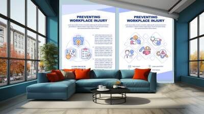 Preventing workplace injury brochure template. Work safety. Leaflet design with linear icons. Editable 4 vector layouts for presentation, annual reports. Arial-Black, Myriad Pro-Regular fonts used Wall mural