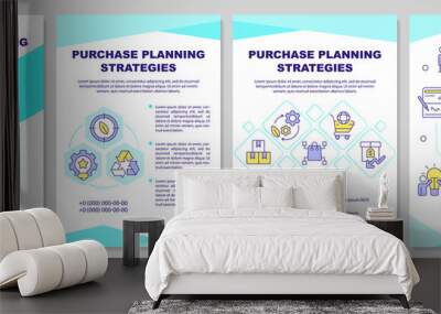 Purchase planning strategies cyan brochure template. Leaflet design with linear icons. Editable 4 vector layouts for presentation, annual reports. Arial-Black, Myriad Pro-Regular fonts used Wall mural