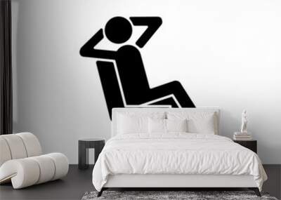 Relax black glyph icon. Man sitting in relaxed pose. Human taking break from work. Person sitting in armchair with legs crossed. Silhouette symbol on white space. Vector isolated illustration Wall mural