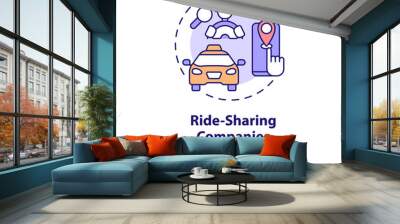 Ride sharing companies concept icon. Passenger cars. Delivery business abstract idea thin line illustration. Isolated outline drawing. Editable stroke. Roboto-Medium, Myriad Pro-Bold fonts used Wall mural