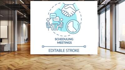 Scheduling meetings turquoise concept icon. Coordinate calendars abstract idea thin line illustration. Isolated outline drawing. Editable stroke. Roboto-Medium, Myriad Pro-Bold fonts used Wall mural