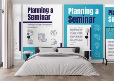 Seminar organization blue brochure template. Corporate event. Leaflet design with linear icons. Editable 4 vector layouts for presentation, annual reports. Anton, Lato-Regular fonts used Wall mural