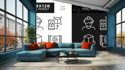 Simple pixel perfect icons collection representing VR, AR and MR, editable light and dark thin line illustration. Wall mural