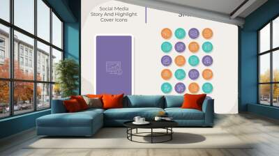 SMM social media story and highlight cover icons set. Content engagement. SEO agency. Trendy template for bloggers. White linear pictograms collection. Thin line drawings pack for branding Wall mural