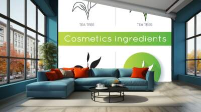 Tea tree icon. Skincare product component. Organic beauty. Herbal moisture. Essential oil. Natural cosmetic ingredient. Linear black and RGB color styles. Isolated vector illustrations Wall mural