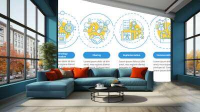 Tech transfer phases vector infographic template. Innovation spread presentation outline design elements. Data visualization with 4 steps. Process timeline info chart. Workflow layout with line icons Wall mural