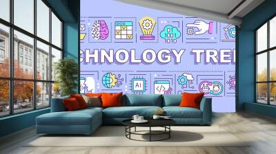 Technology trends word concepts purple banner. Digital industry. Infographics with icons on color background. Isolated typography. Vector illustration with text. Arial-Black font used Wall mural