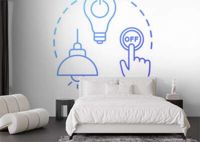 Turn off light blue concept icon. Hand pressing lamp switch. Preserving energy usage. Electricity consumption. Resource saving idea thin line illustration. Vector isolated outline RGB color drawing Wall mural