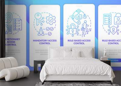 Types of access control blue gradient onboarding mobile app screen. Identity walkthrough 4 steps graphic instructions with linear concepts. UI, UX, GUI template. Myriad Pro-Bold, Regular fonts used Wall mural