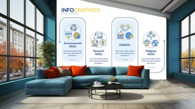 types of ngos blue rectangle infographic template. nonprofits. data visualization with 4 steps. edit Wall mural