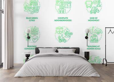 urban planning green gradient concept icons set. town development process idea thin line color illus Wall mural