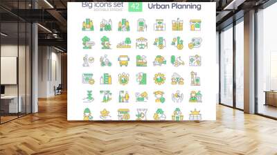 Urban planning RGB color icons set. City growth. Infrastructure development. Sustainable architecture. Isolated vector illustrations. Simple filled line drawings collection. Editable stroke Wall mural