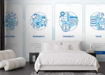 UX basics onboarding mobile app page screen. Customer desirable solution walkthrough 4 steps graphic instructions with concepts. UI, UX, GUI vector template with linear color illustrations Wall mural