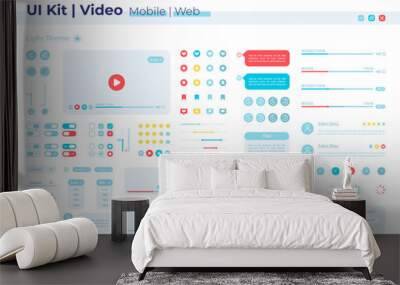 Video player UI elements kit. Volume options. Multimedia control isolated vector icon, bar and dashboard template. Web design widget collection for mobile application with light theme interface Wall mural