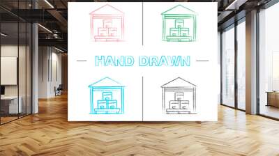 Warehouse hand drawn icons set Wall mural