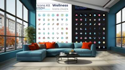 Wellness pixel perfect RGB color ui icons set for dark, light mode. Healthy lifestyle. GUI, UX design for mobile app. Vector isolated pictograms. Editable stroke. Montserrat Bold, Light fonts used Wall mural