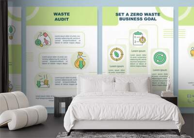 Zero waste business principles green brochure template. Audit. Leaflet design with linear icons. Editable 4 vector layouts for presentation, annual reports. Arial-Black, Myriad Pro-Regular fonts used Wall mural