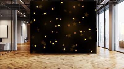 Gold stars bokeh overlay, stars photo overlay, abstract background, shiny gold and yellow stars flowing around. Photo overlay effect, stars bokeh on black background, JPG file. Wall mural