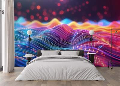 Abstract Colorful Wavy Lines with Bokeh Lights Wall mural