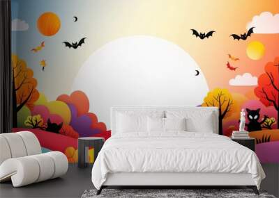 Abstract cute Halloween background with colorful bats and whimsical designs, vector illustration, high-resolution, fun and festive concept Wall mural